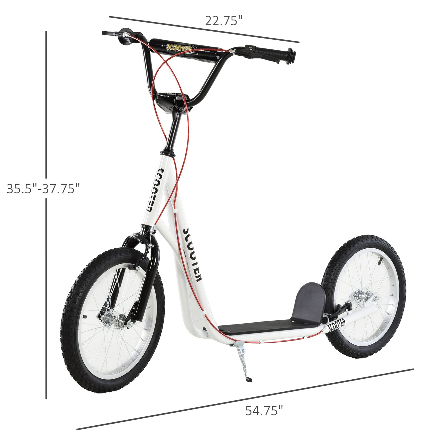 Adjustable White Toddler Scooter with Inflatable Wheels & Dual Brakes