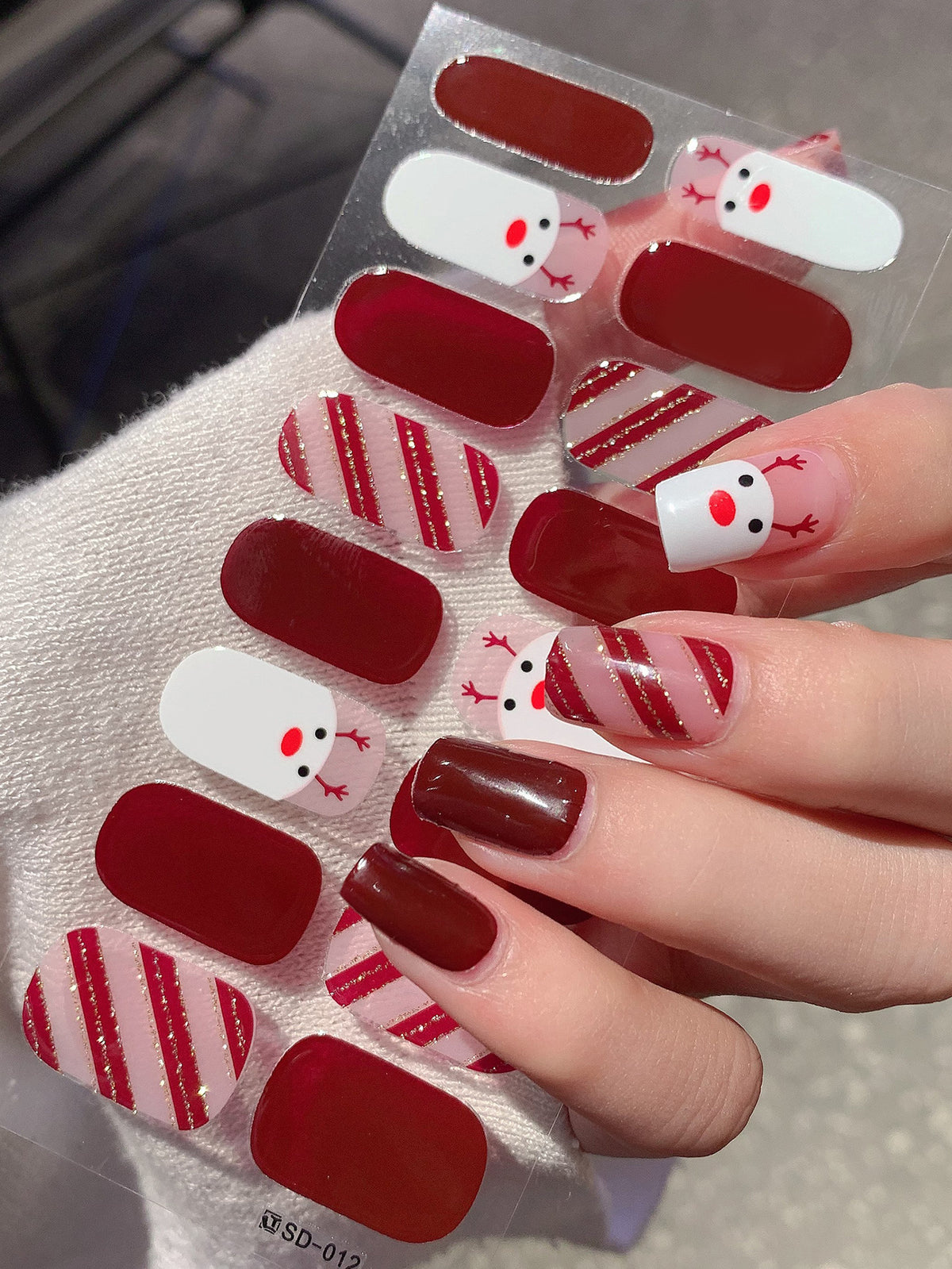 Christmas Nail Stickers Set - Holiday Checkerboard Star Candy Designs for Manicure