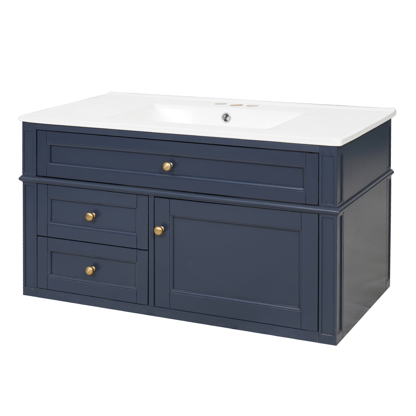 36-Inch Wall Mounted Bathroom Vanity with Ceramic Sink - Blue