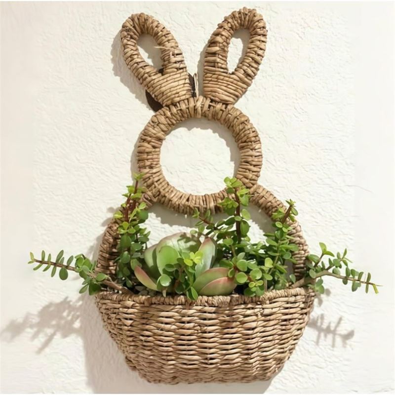 Rattan-Style Rabbit Ear Flower Basket Handmade Home Decor