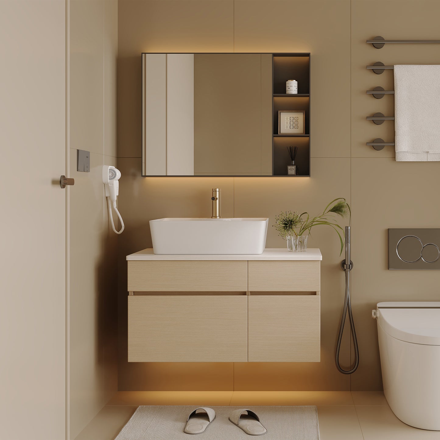 31.5-Inch Floating Bathroom Vanity with Ceramic Sink - White