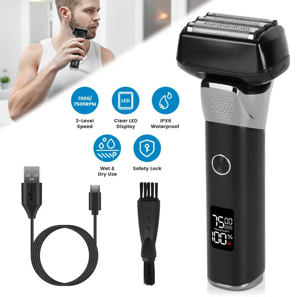5-Blade Electric Foil Shaver for Men - Wet & Dry Beard Trimmer with LED
