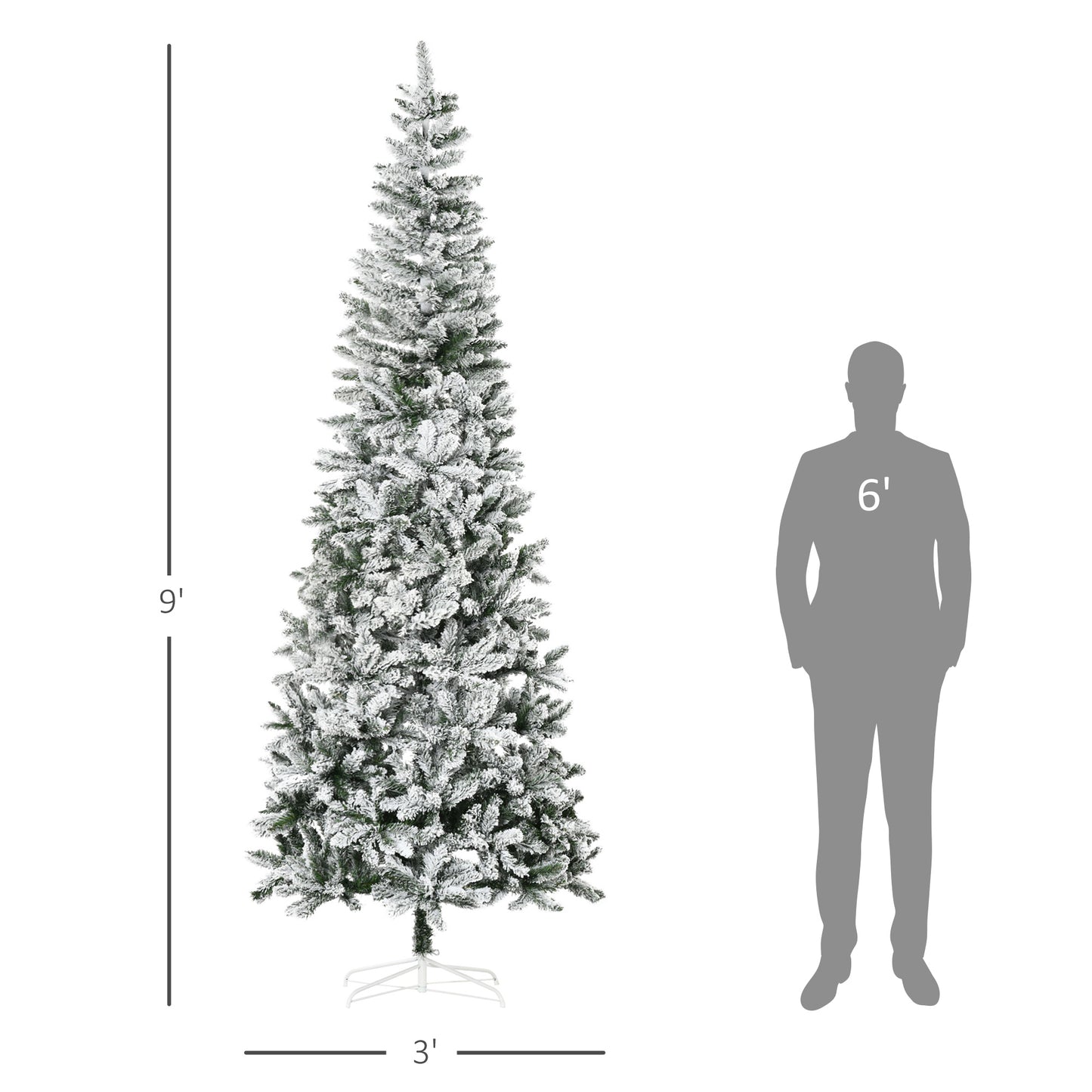 9ft Snow-Flocked Slim Pine Artificial Christmas Tree - Green