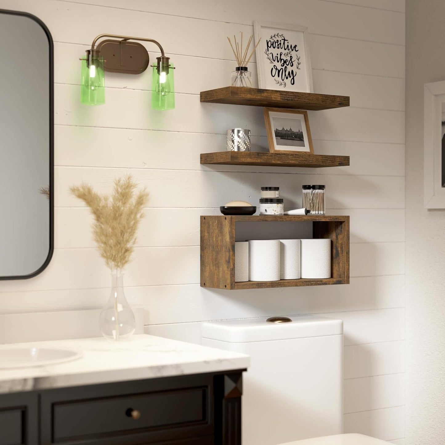 Multi-functional Wall-mounted Bathroom Shelf - Wooden, 3-Layer Storage Organizer