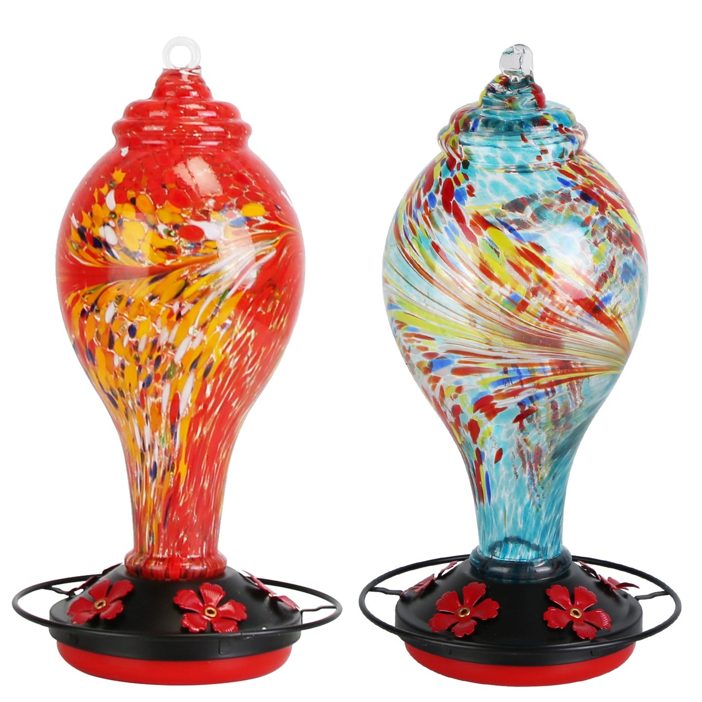 Glass Hummingbird Feeder 33OZ with 5 Flower Feeding Ports & Ant Moat - Garden Decor