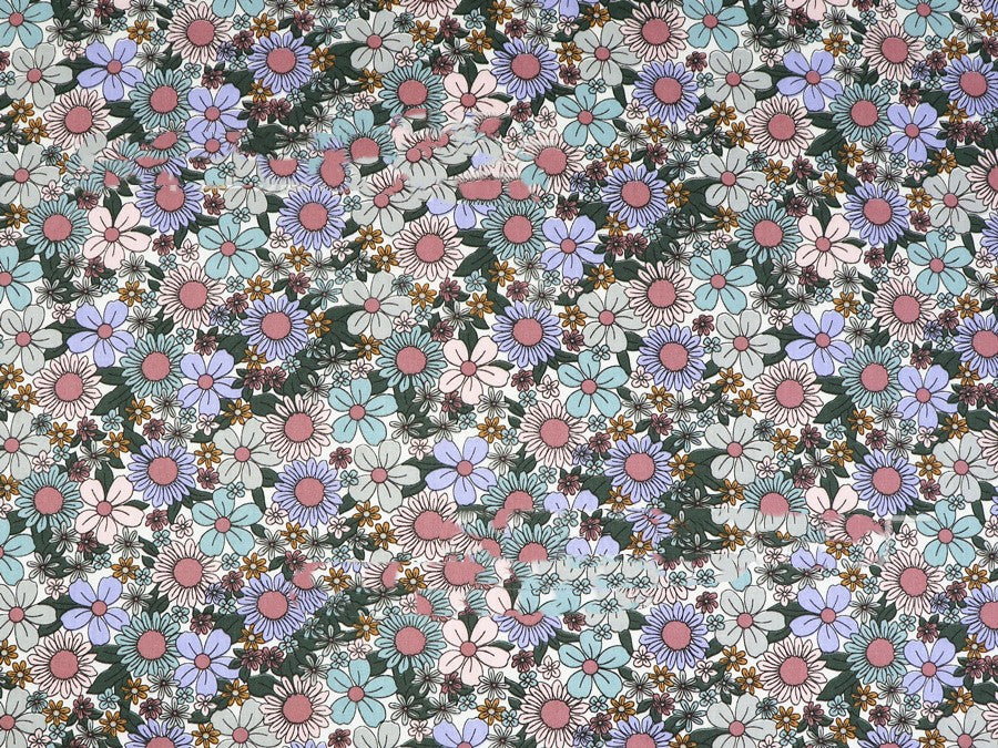 Small Floral Cotton Fabric - Water Printed Twill Material for Sewing, Bedding & Crafts