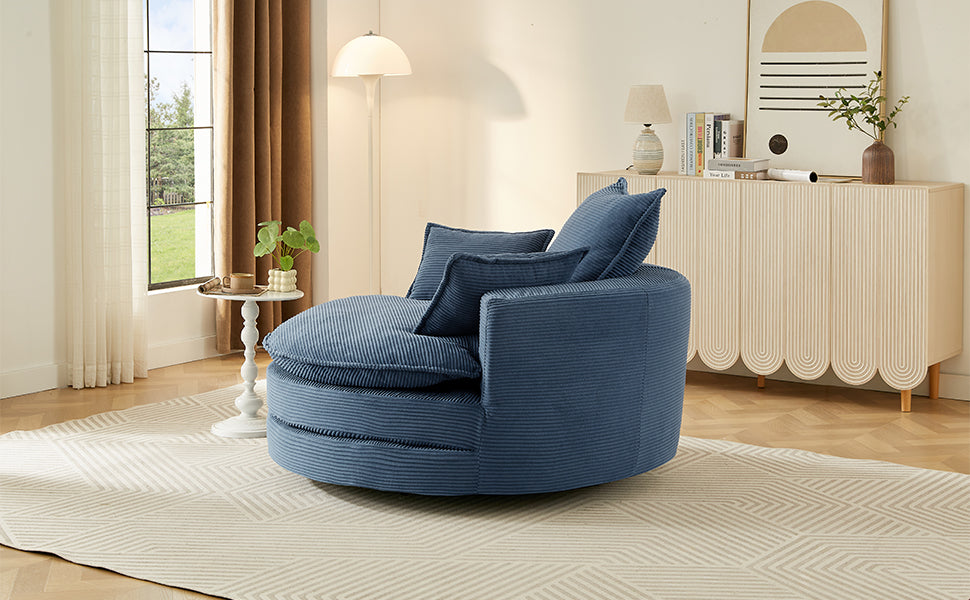 360° Swivel Accent Chair with Dual-Layer Cushion - Blue