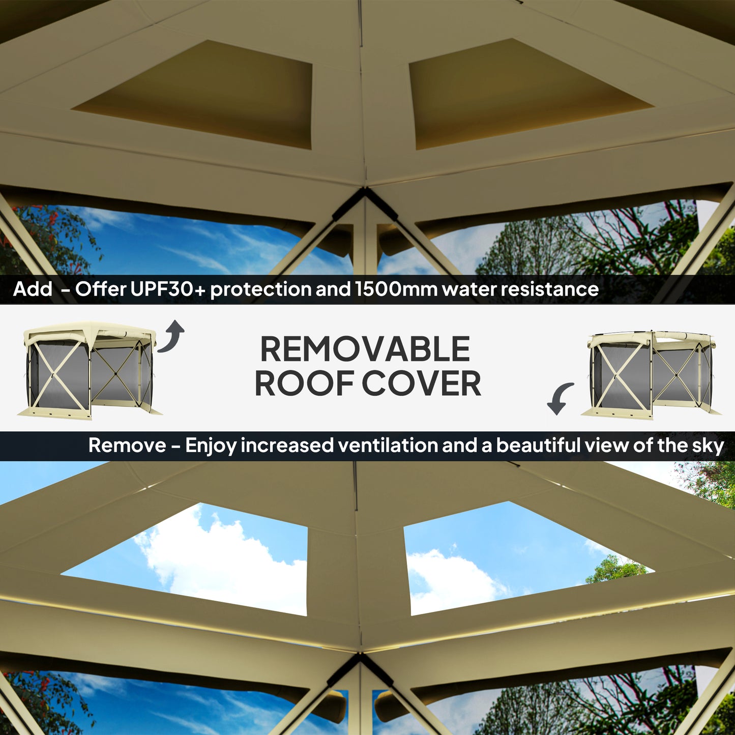 Pop Up Gazebo Screen Tent with Removable Roof - Beige