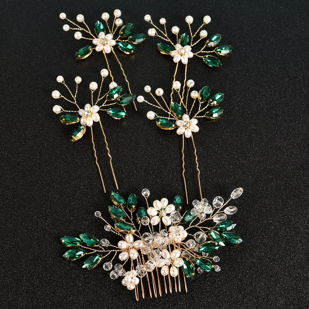 Bridal Pearl Crystal Hair Comb Set - 5pc
