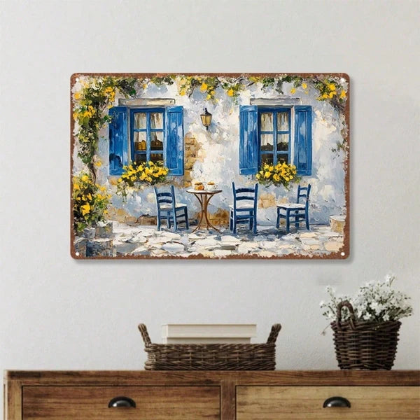 Vintage Greek Café Floral Metal Tin Sign - 11.81x7.87 Inch