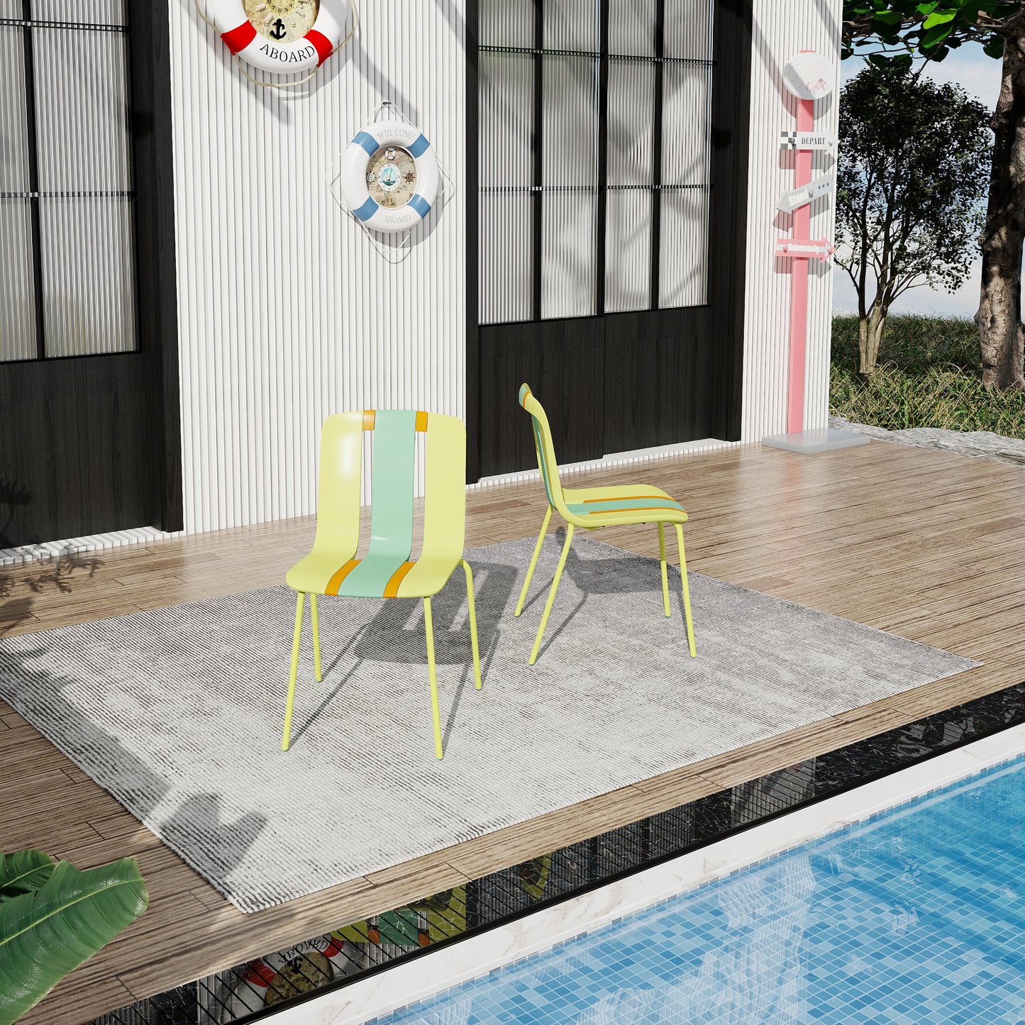 4-Pack Modern Striped Color Block Chairs - Indoor/Outdoor Seating