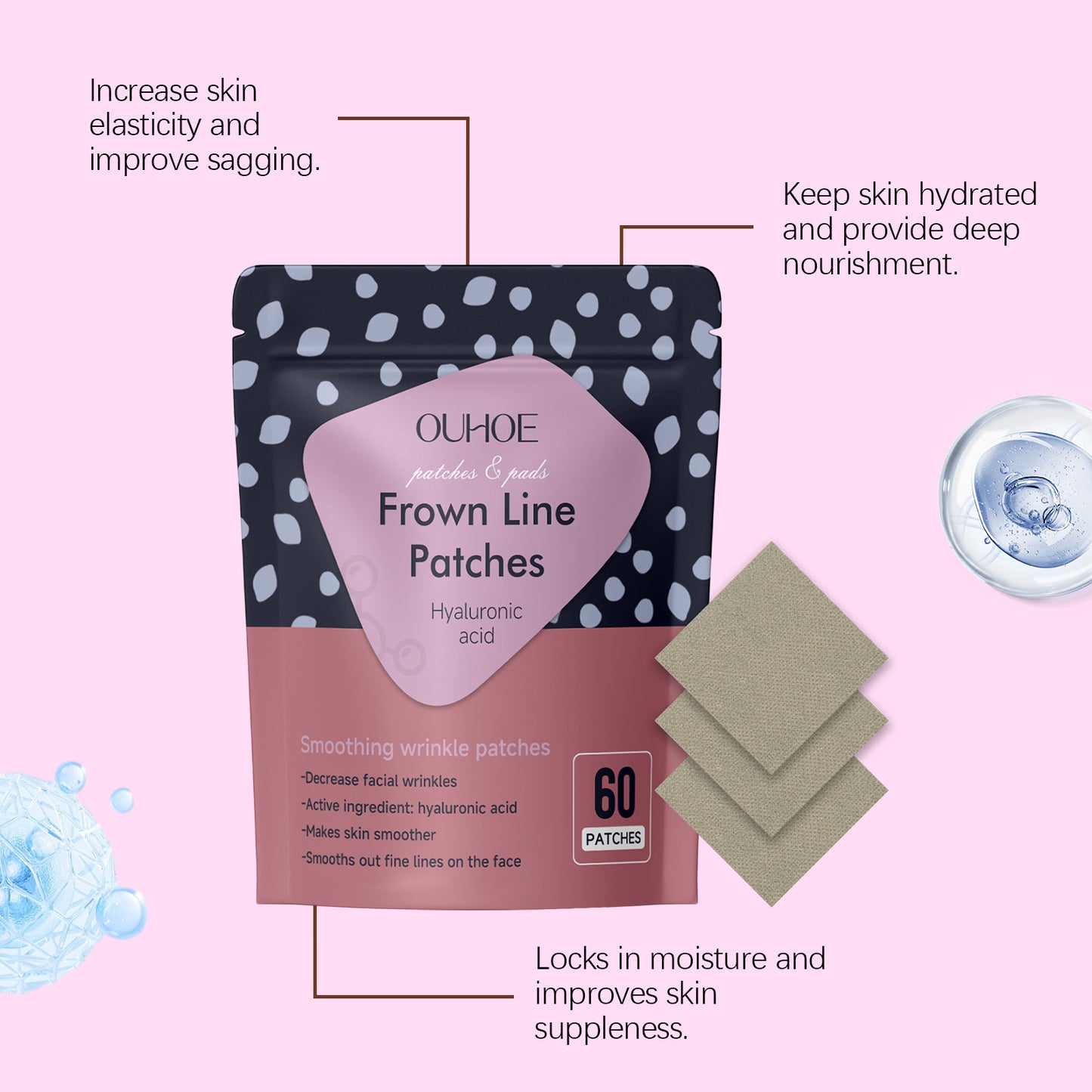 Forehead Smoothing Face Patches - 60pcs Hyaluronic Acid Anti-Aging Care