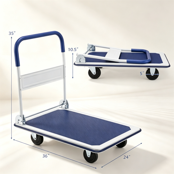 Heavy-Duty Folding Hand Truck - 660LBS Capacity Platform Cart with Non-Slip Surface