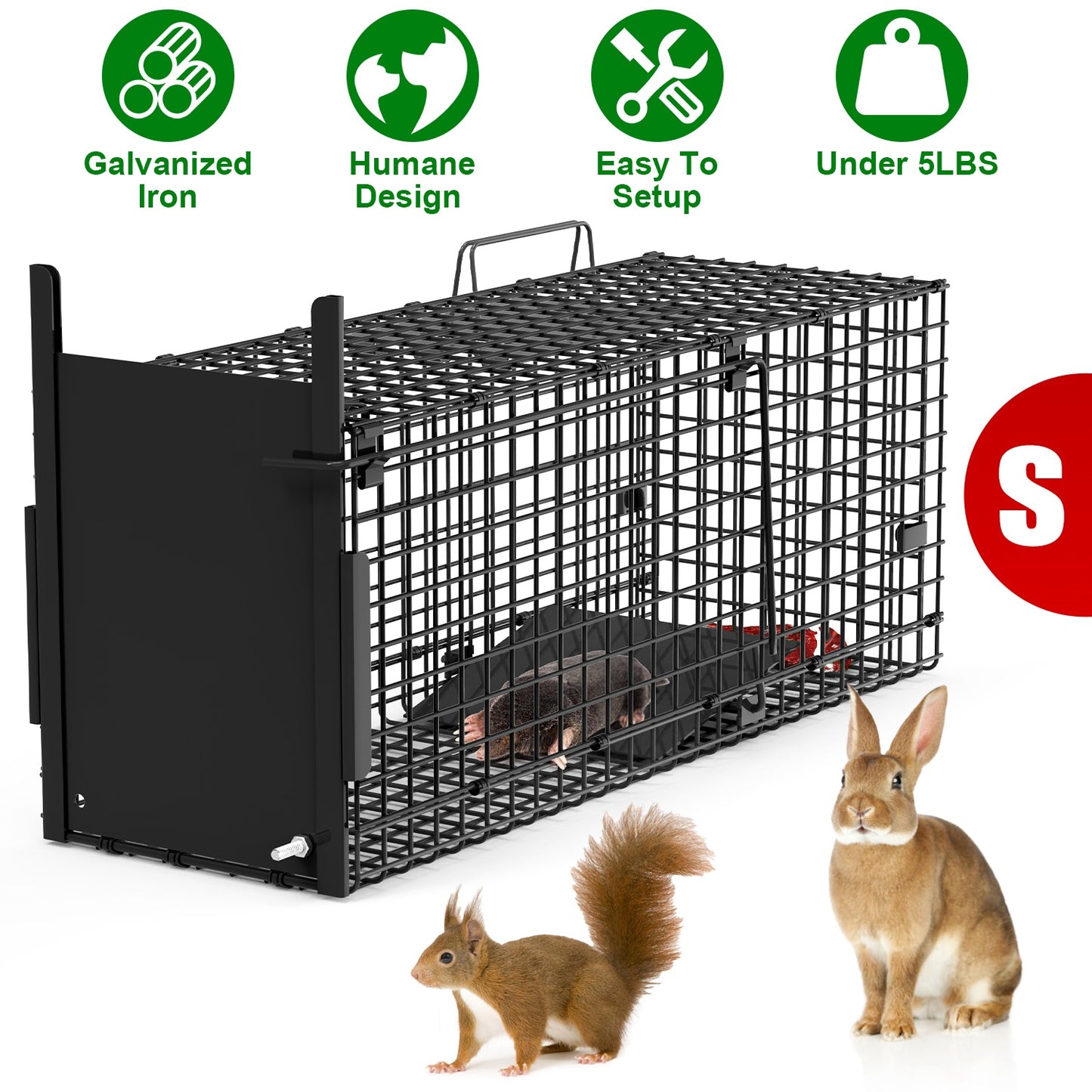 Humane Live Animal Cage Trap - Galvanized Iron, Multiple Sizes
