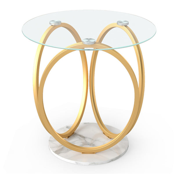Modern 2-Tier Side Table With Tempered Glass Top & Faux Marble Base,