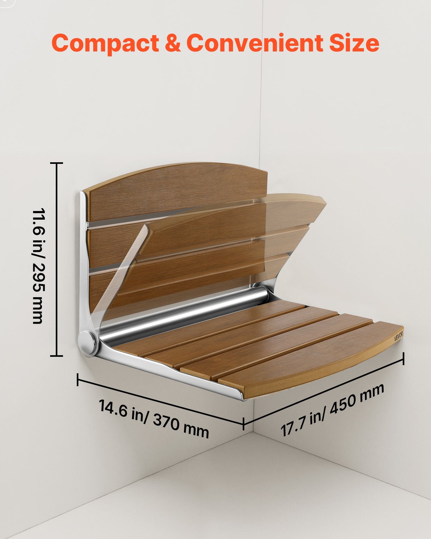 Foldable Wall-Mounted Shower Seat with Backrest, Supports 400LBS, Black