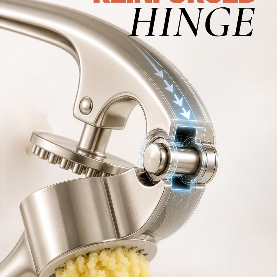 Premium Garlic Press Set - Easy-Squeeze Mincer with Peeler & Brush