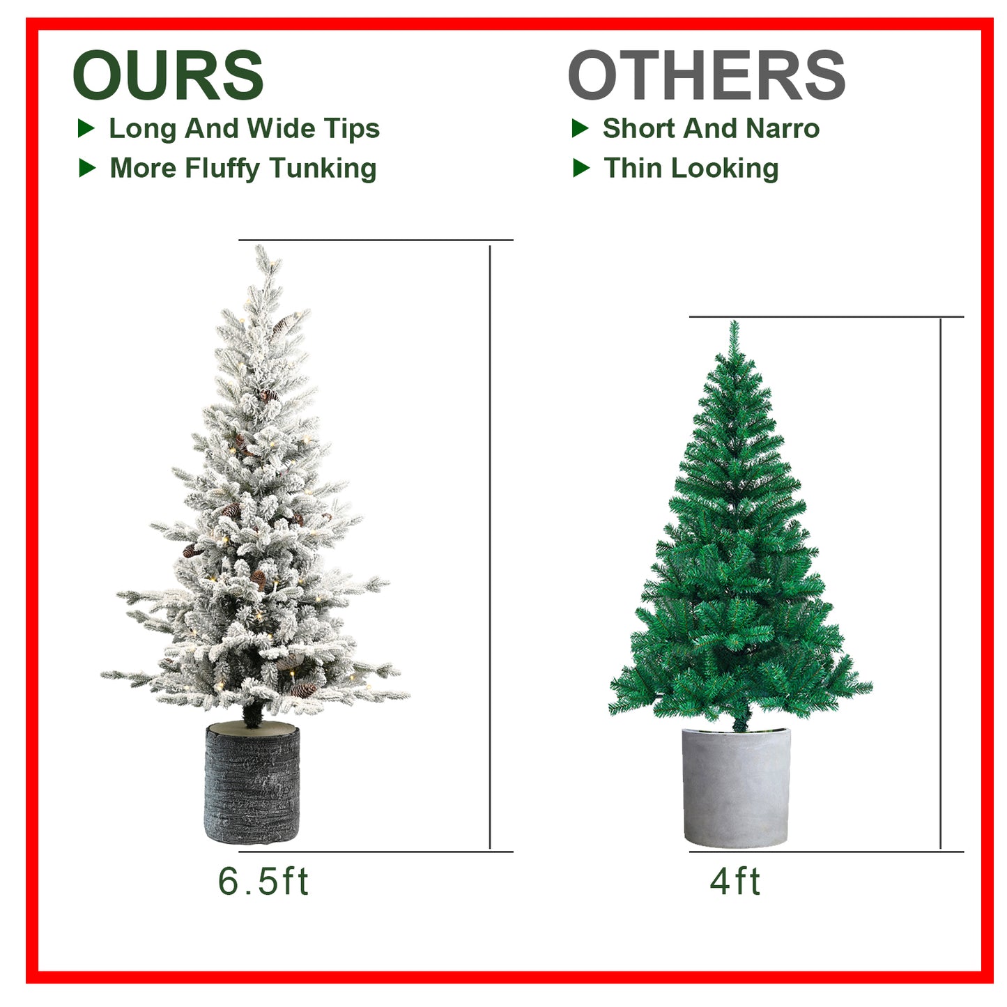 Pre-lit Potted Flocked Christmas Tree with LED Lights - Multiple Heights
