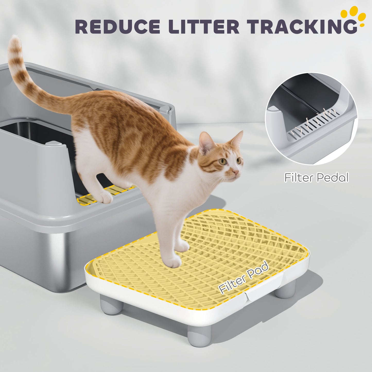 Extra Large Stainless Steel Cat Litter Box with Scoop & Pad - Anti-Leak & Easy Clean