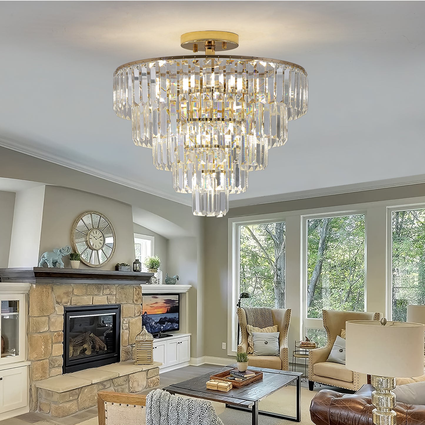 Elegant 5-Tier Gold Crystal Chandelier - Contemporary Ceiling Light Fixture