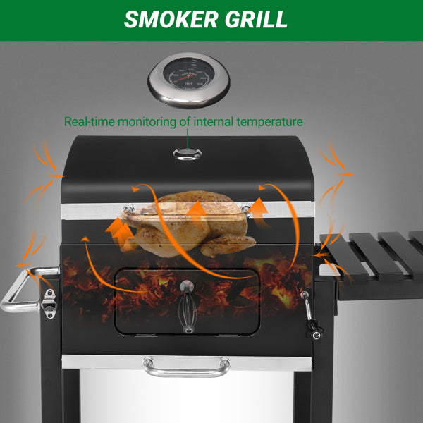 Heavy-Duty Charcoal Grill with Foldable Side Table and Wheels for Outdoor Cooking