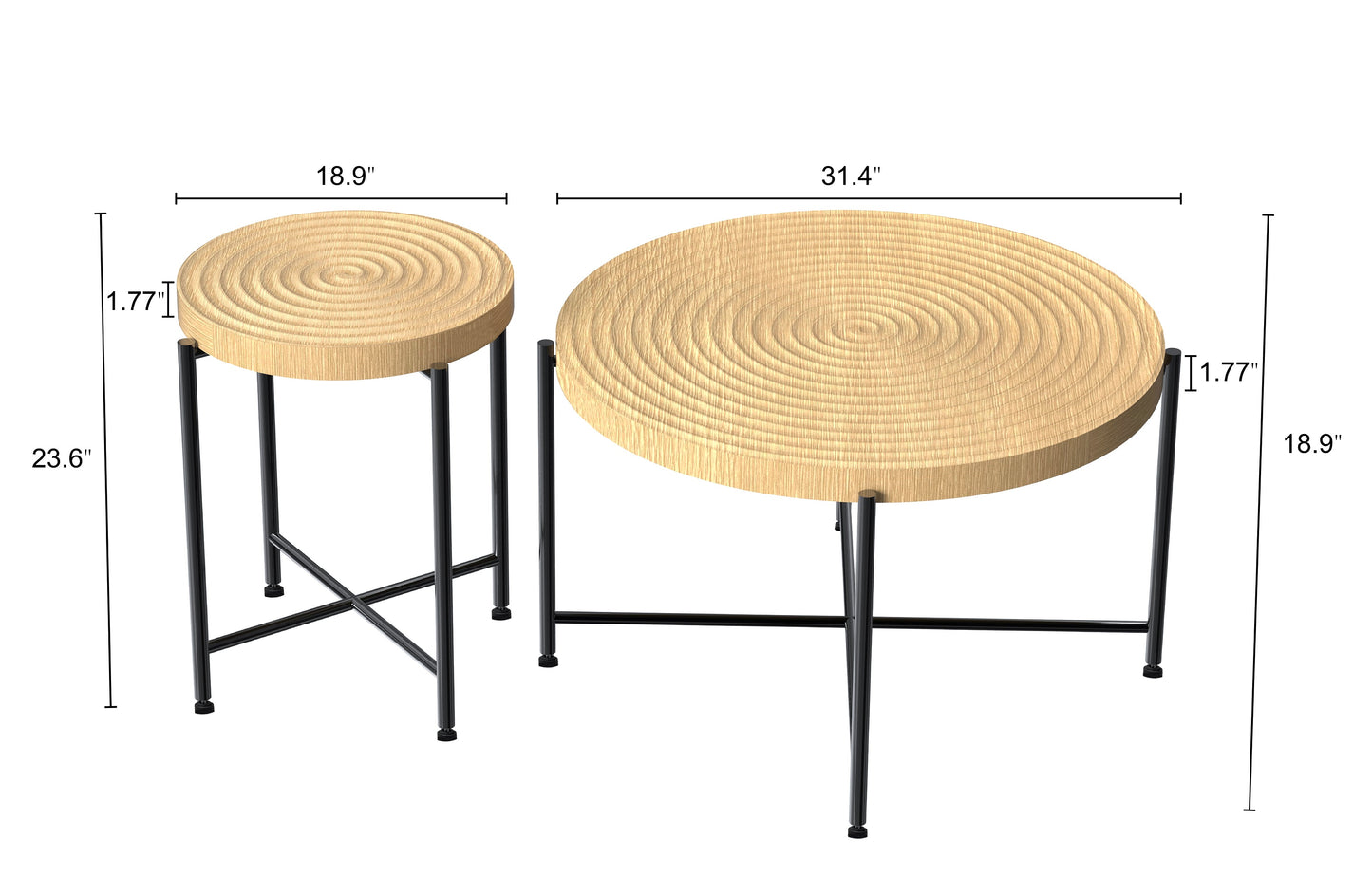 2-Piece Coffee And End Table Set -Waterproof MDF With PVC Cover,
