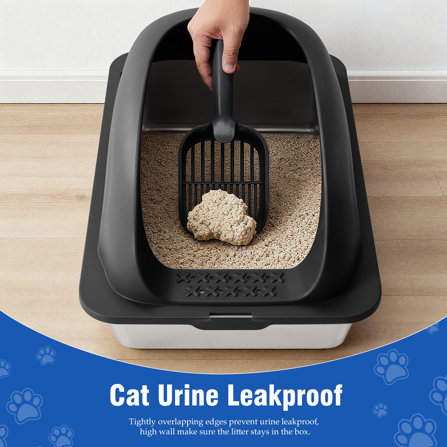 Large Stainless Steel Cat Litter Box with Lid, Odor-Free, Easy to Clean, Includes Scoop & Mat