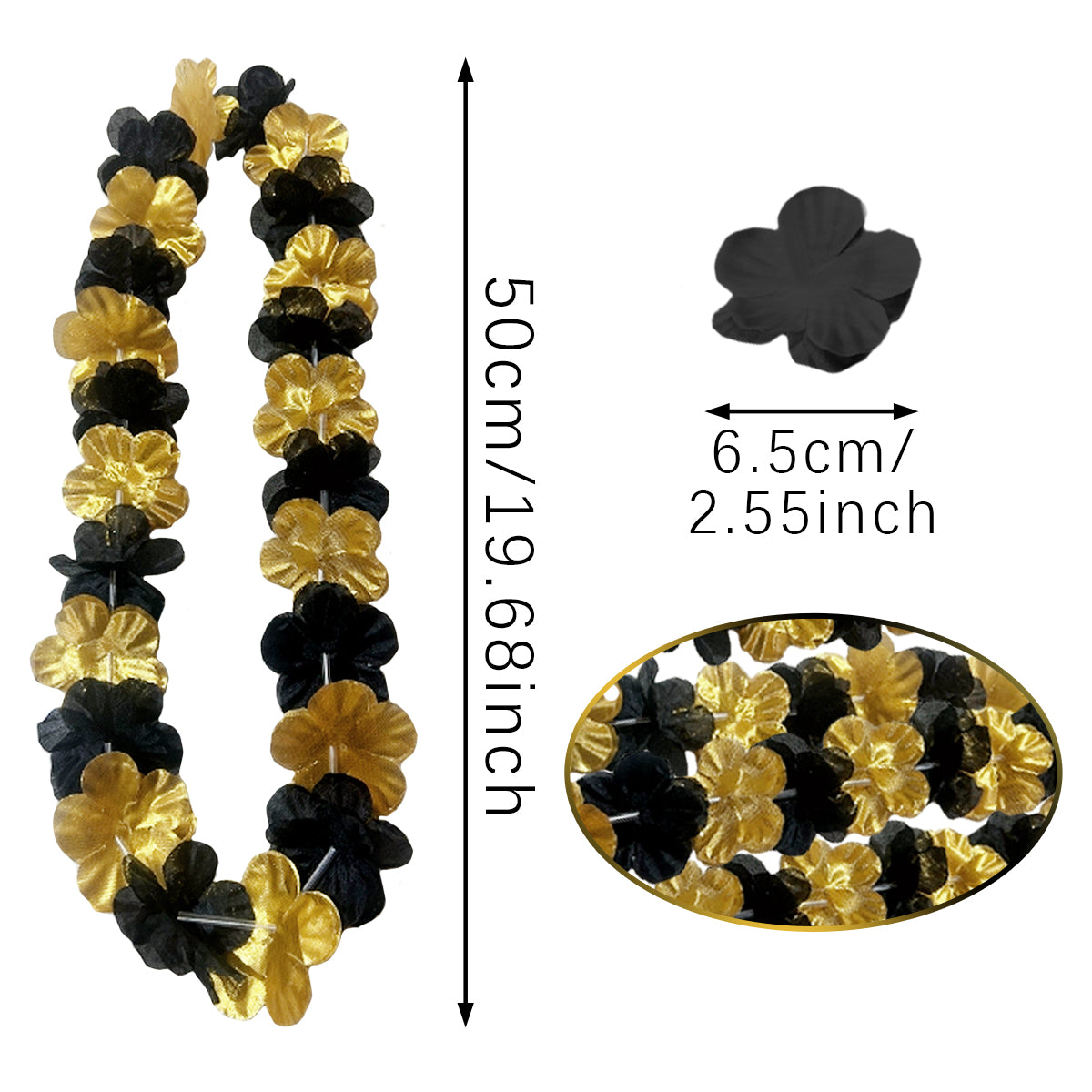 24 Pieces Black Golden Flower Leis - Exquisite Artificial Floral Neckwear