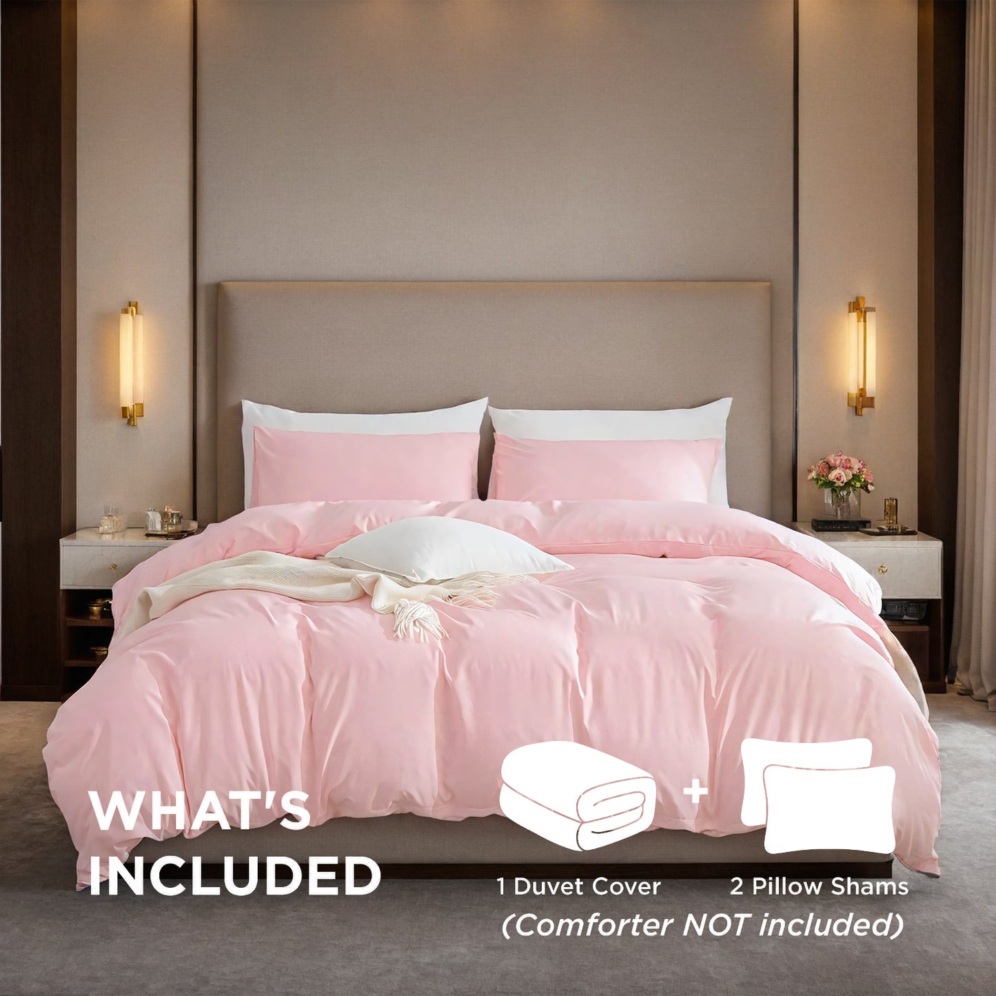 Oversized Duvet Cover Set - White & Pink, 1 Duvet Cover & 2 Pillowcases
