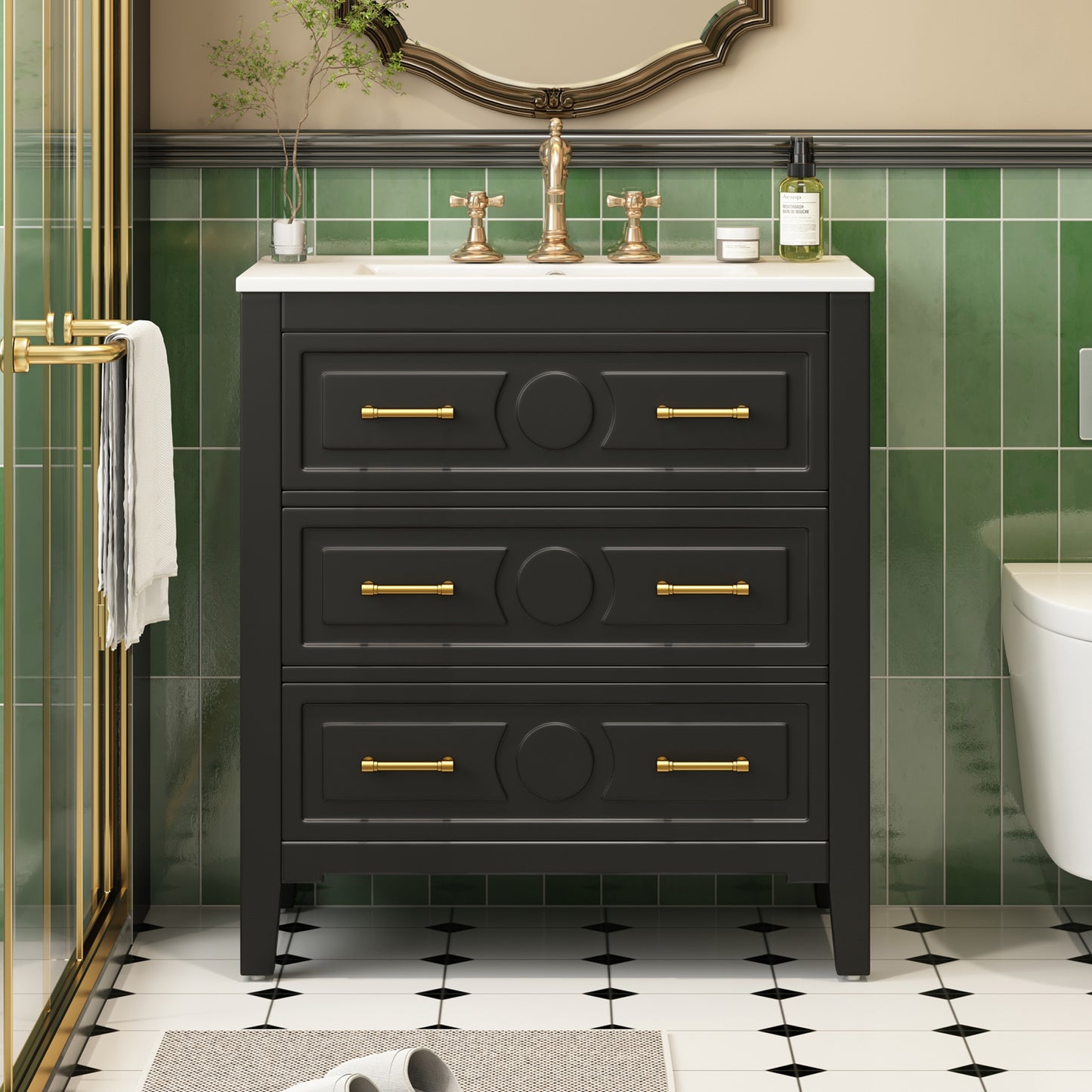 30 Bathroom Vanity With Ceramic Sink Combo, Free Standing Single Set