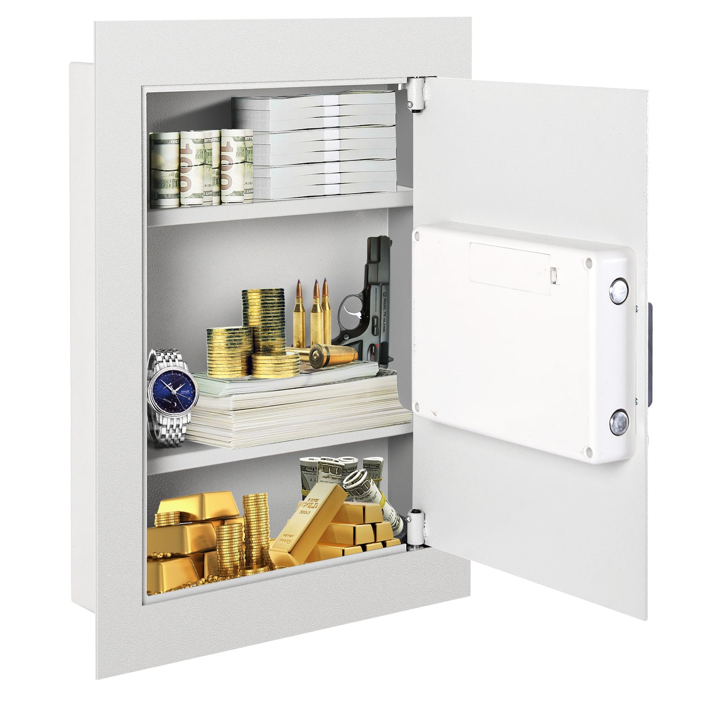 Recessed Wall Safe - Digital Lock Security Gun Cash Box - White
