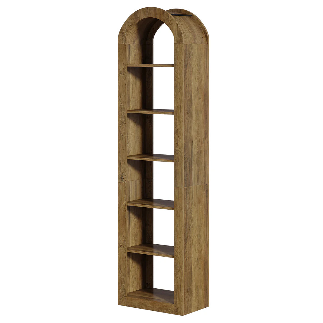 Arched Open Bookcase - 6-Tier Rustic Display Shelf, Brown