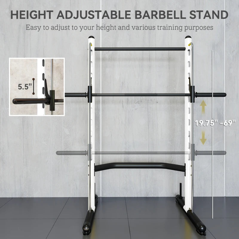 Adjustable Squat Rack with Pull-Up Bar and Barbell Stand - White