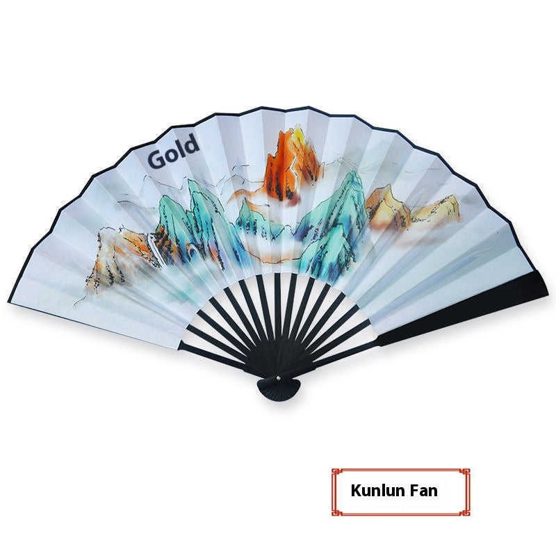 Antique Han Chinese Folding Fan with Bamboo Handle - Multiple Sizes