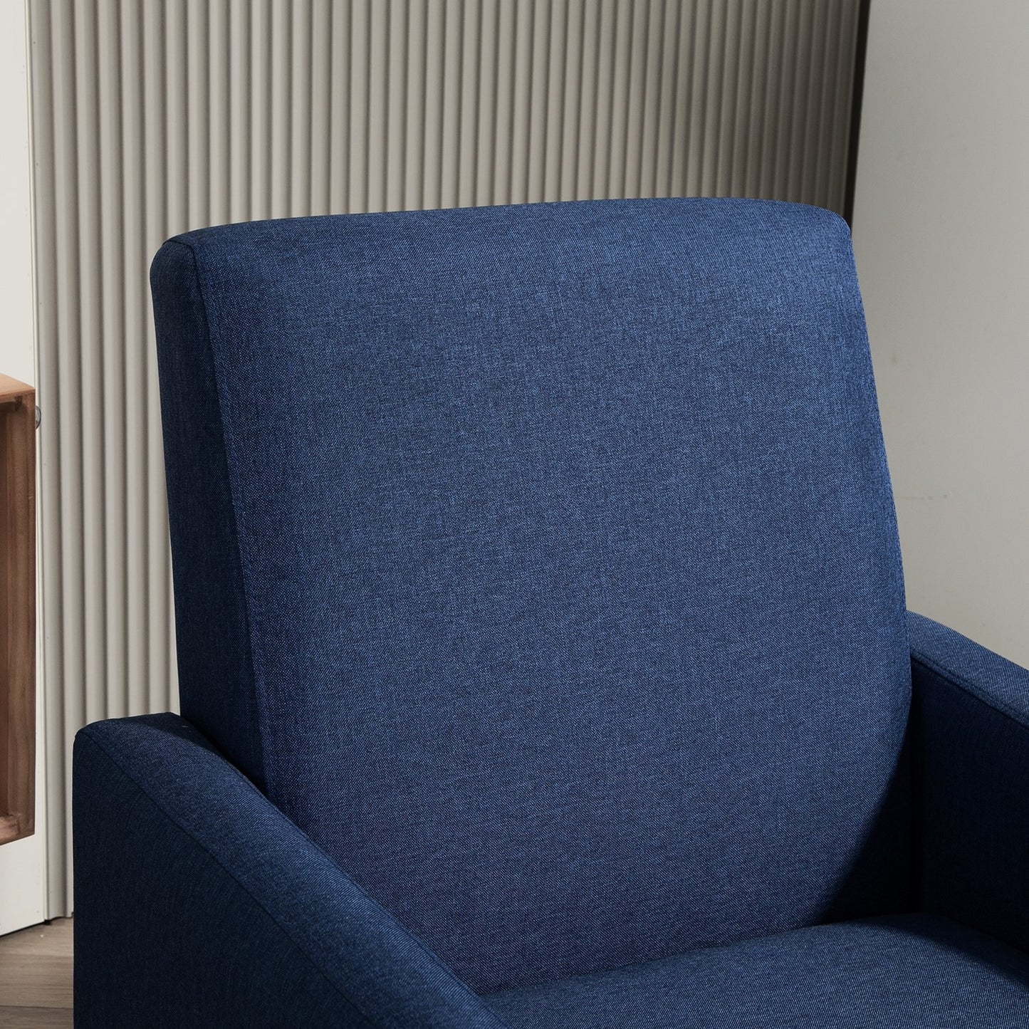 Faux Linen Upholstered Accent Chair, Modern Armchair With Solid Wood