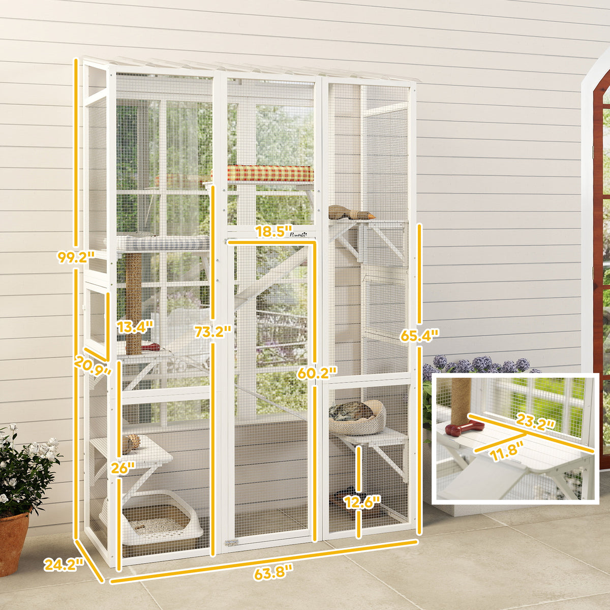 Large Wooden Outdoor Cat Enclosure with Jumping Platforms & Ramps for Cats