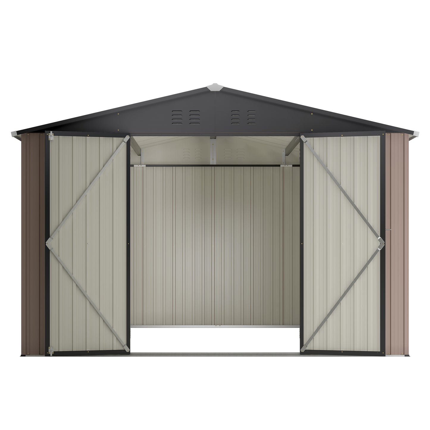 10' x 10' Metal Garden Storage Shed with Lockable Doors - Brown