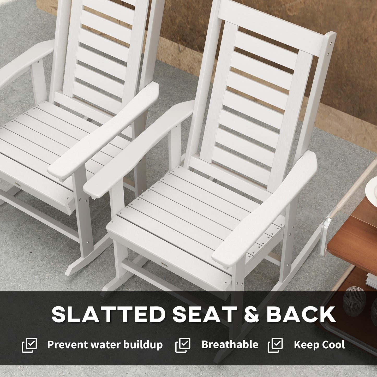 Set of 2 Outdoor Rocking Chairs - HDPE Patio Rockers, White