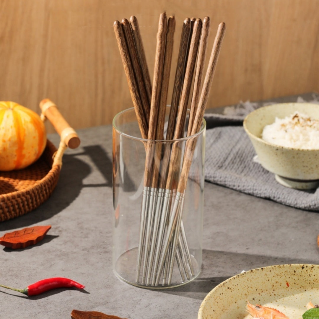 Wooden Chicken Wings Chopsticks Set - Stainless Steel Reusable Dinnerware