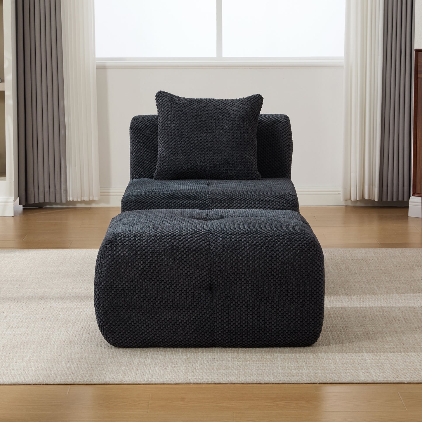 31" Modular Cloud Armless Accent Chair with Ottoman Set - Charcoal