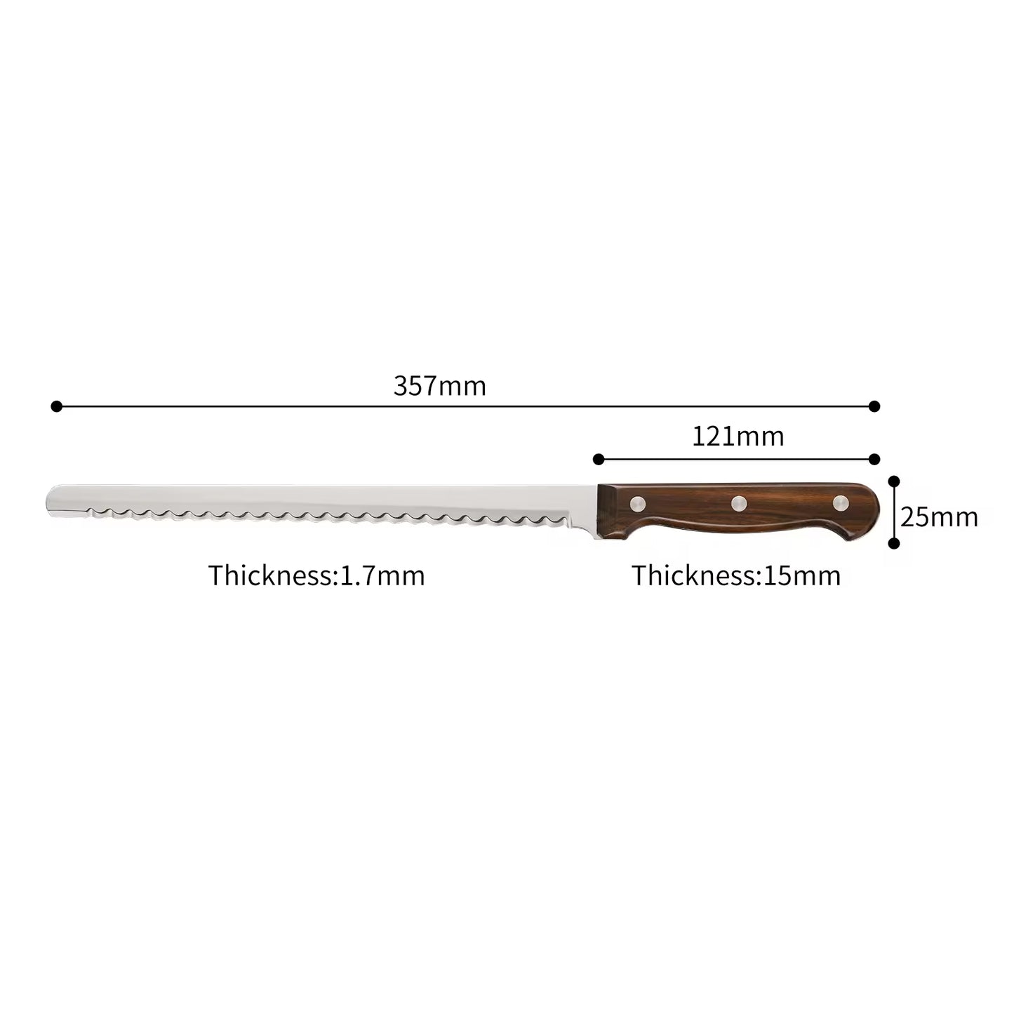 10-Inch Carbon Steel Bread Knife with Wooden Handle