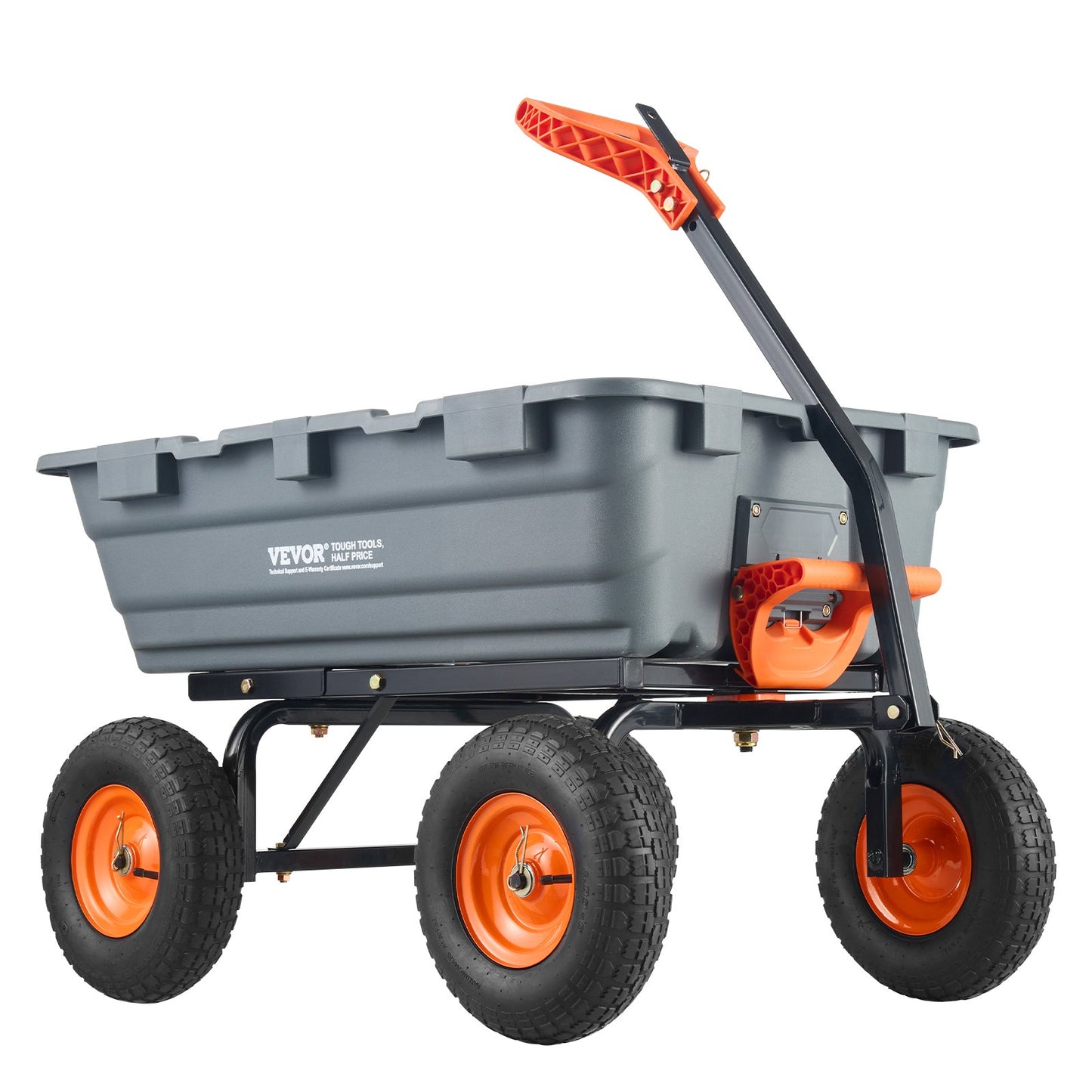 Heavy-Duty Garden Dump Cart 6.48 Cu Ft 1200 Lbs Capacity with 2-in-1 Handle - Black