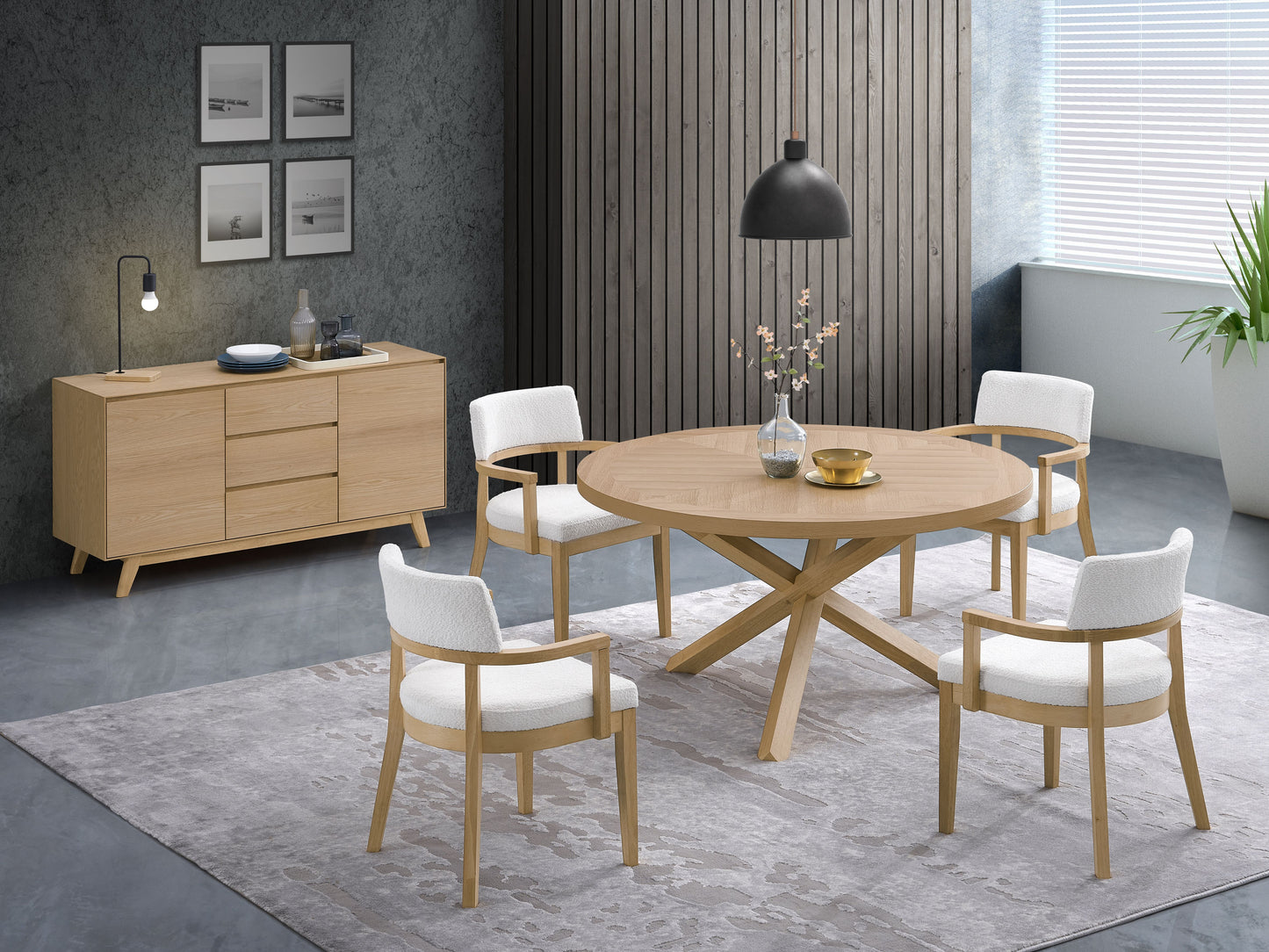 5-Piece Oak Finish Round Dining Table Set with Chairs