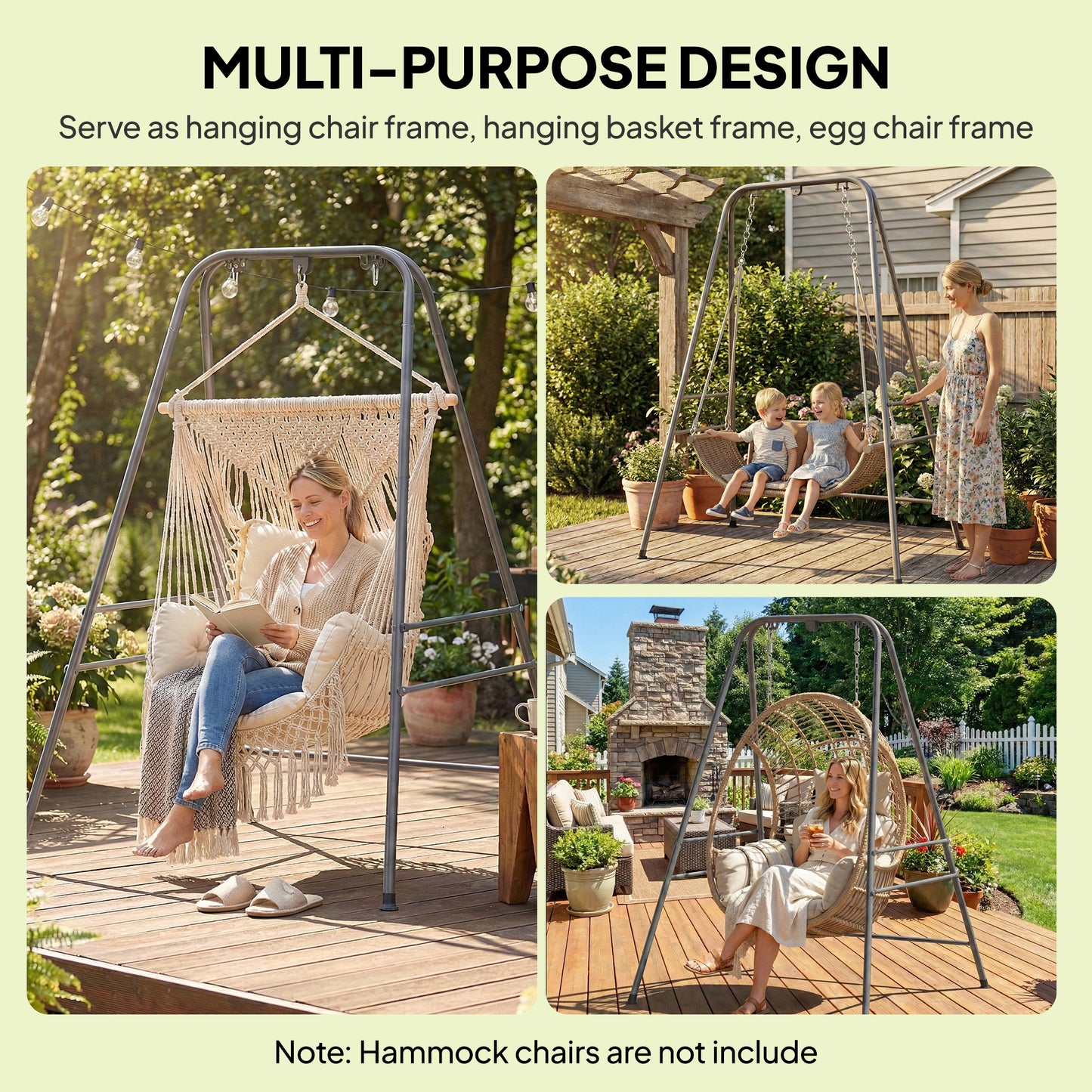 Hammock Chair Stand for Indoor & Outdoor Use - Gray, 330 lbs Capacity