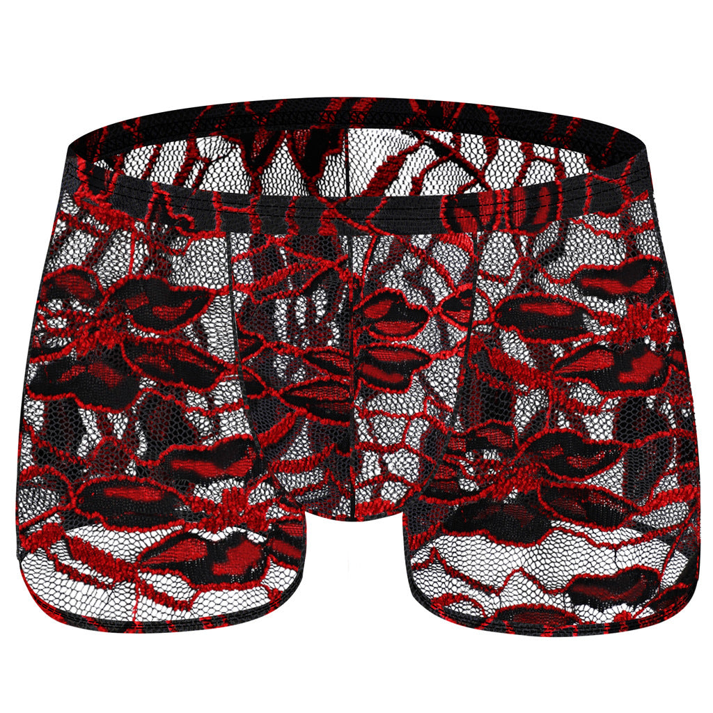 Men's Lace Mesh Boxers - Translucent Loungewear Bottoms for Men