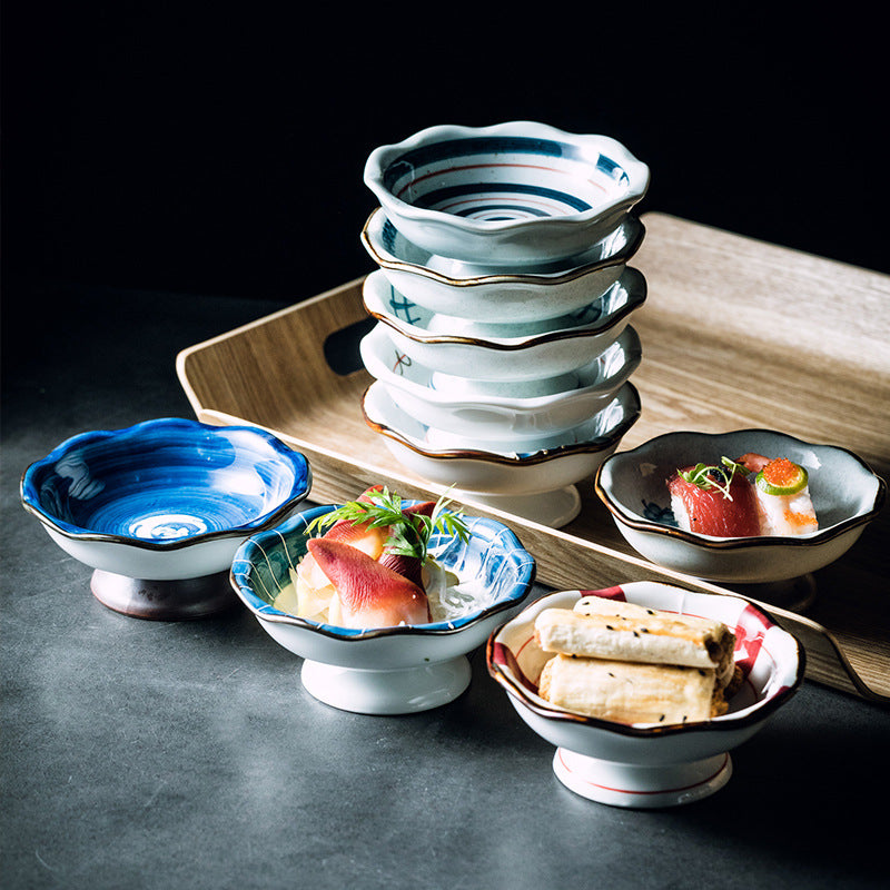 Japanese Ceramic Tall Bowl with Lotus Leaf Design - Retro Kitchen Decor
