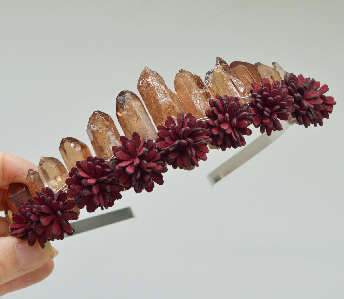 Natural Crystal Rainbow Headband with Flowers