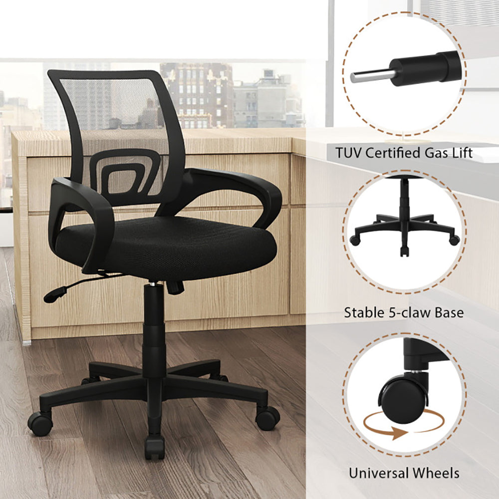 Mid-Back Mesh Office Chair Ergonomic Computer With Lumbar Support