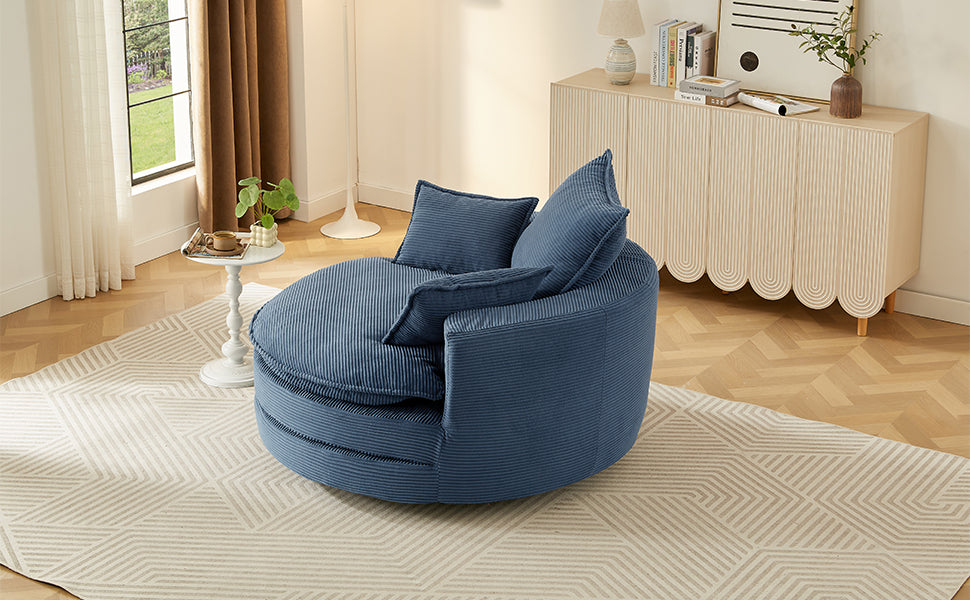 360° Swivel Accent Chair with Dual-Layer Cushion - Blue