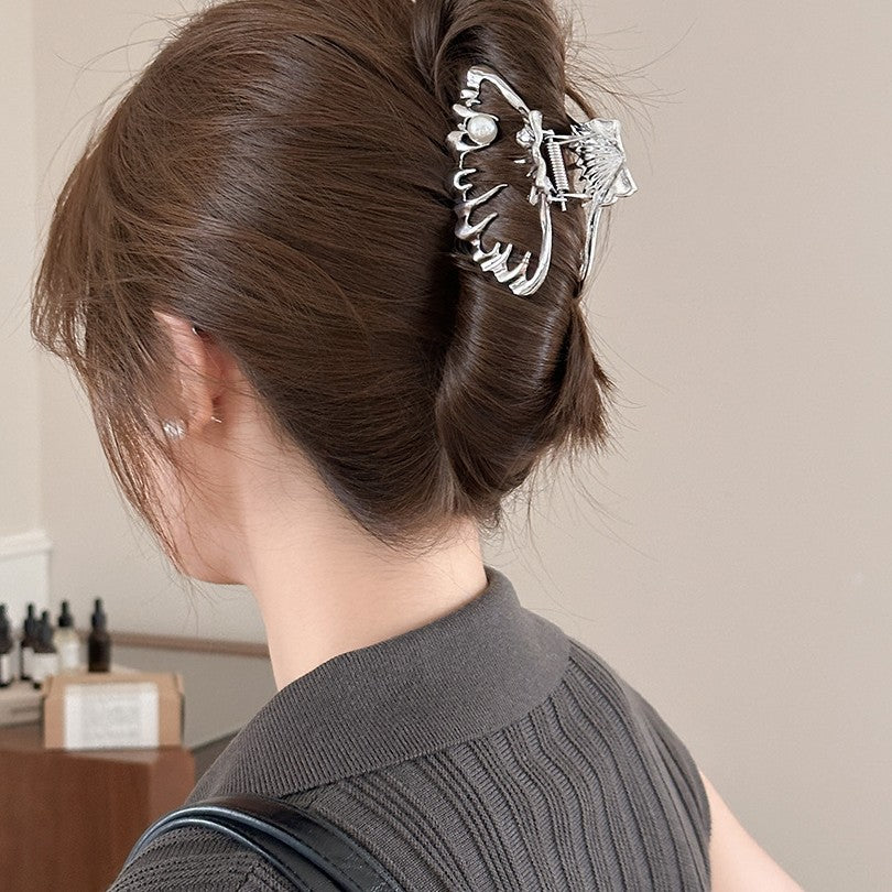 Metallic Hollow Shell Hair Clip - Handmade Metal Barrette